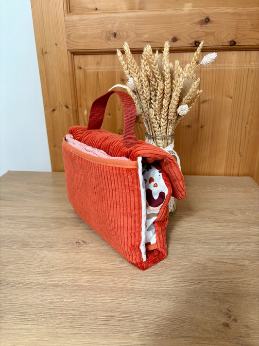 Pochette à langer nomade – Velours uni et coton à motifs