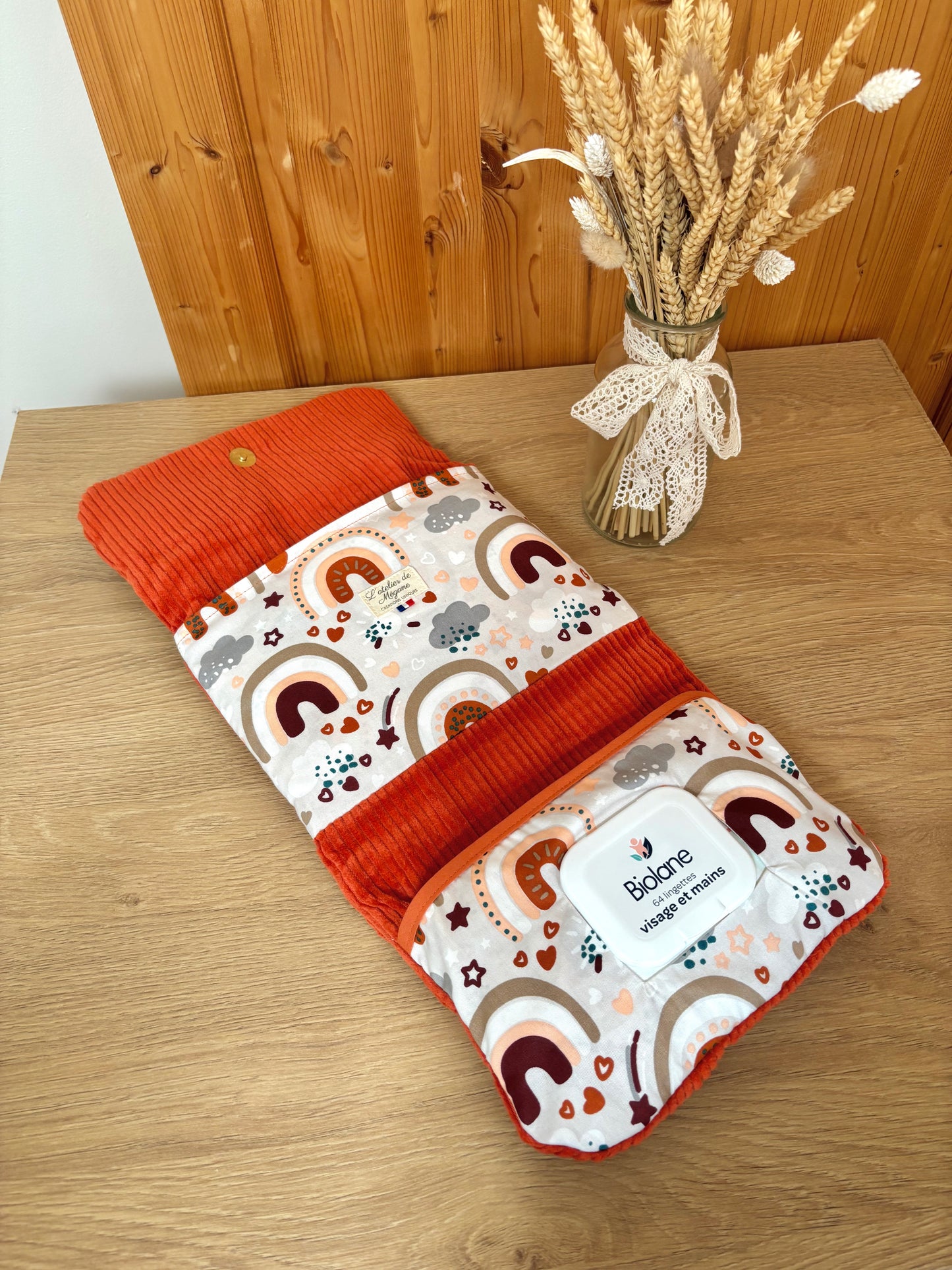 Pochette à langer nomade – Velours uni et coton à motifs
