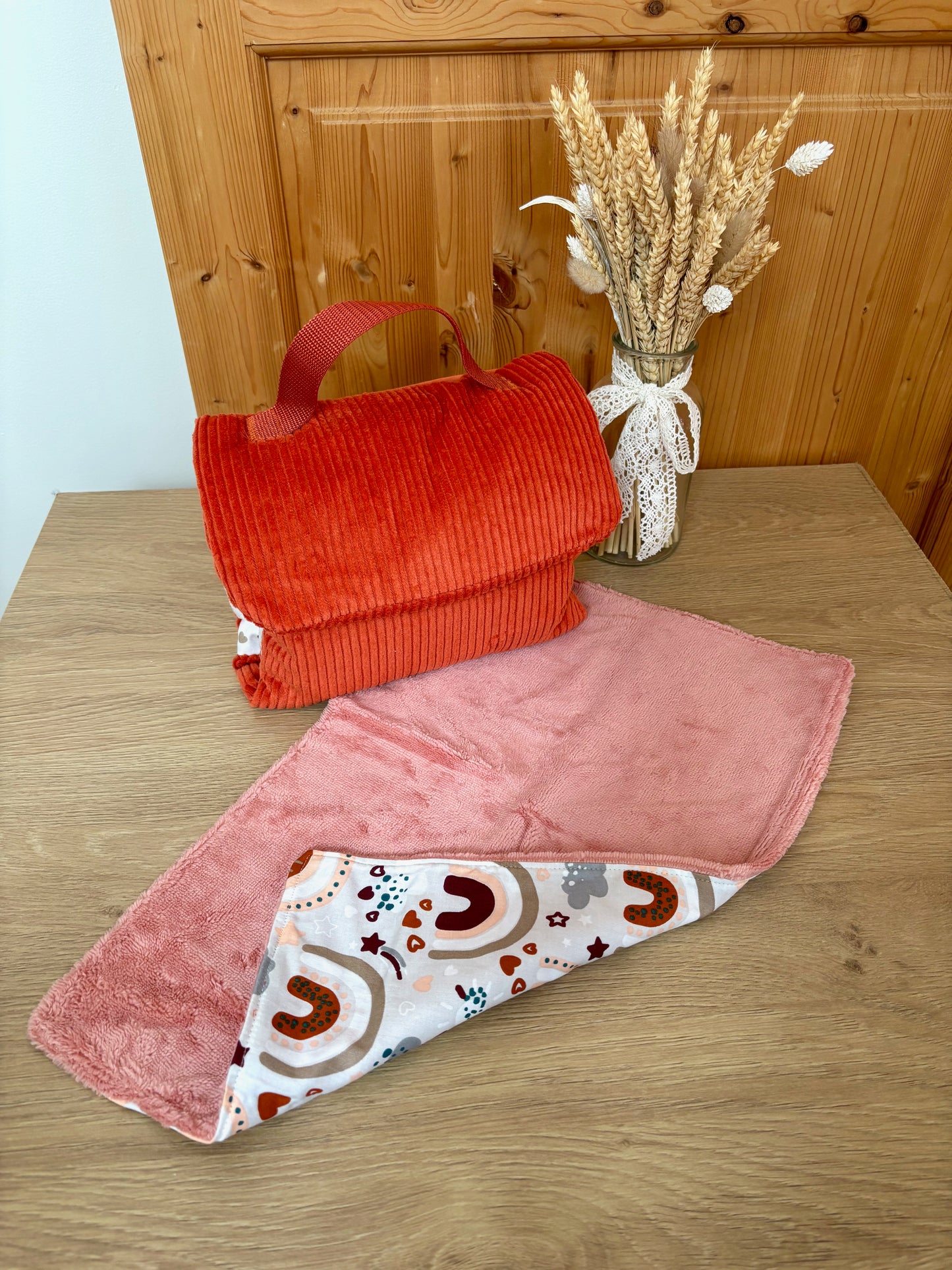 Pochette à langer nomade – Velours uni et coton à motifs