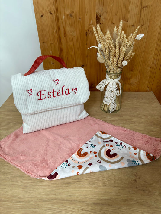 Pochette à langer nomade – Velours uni et coton à motifs