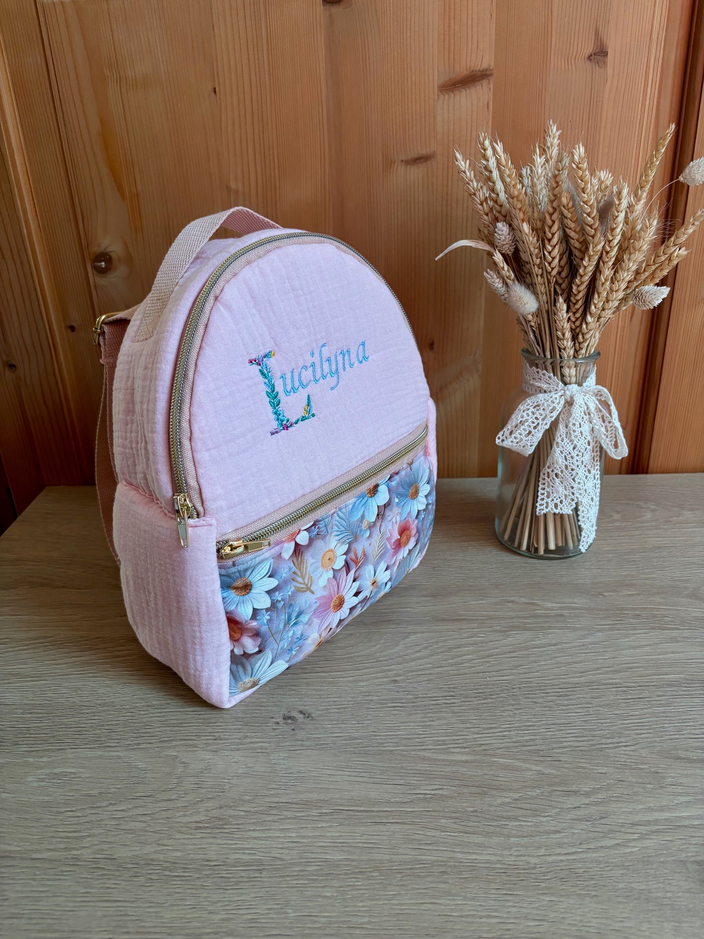 Sac à dos crèche personnalisé – Modèle mini sac Valentine en double gaze