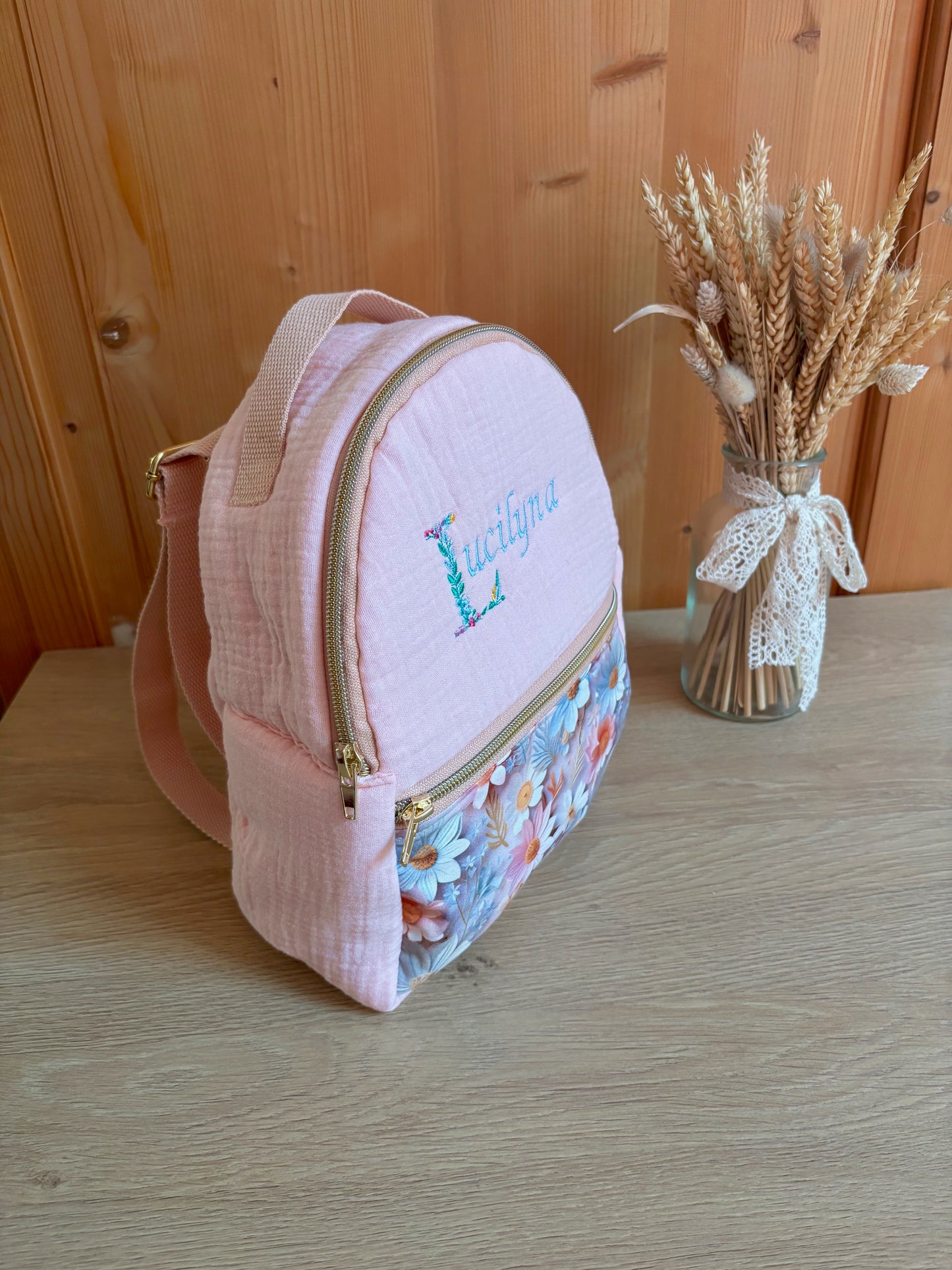Sac à dos crèche personnalisé – Modèle mini sac Valentine en double gaze