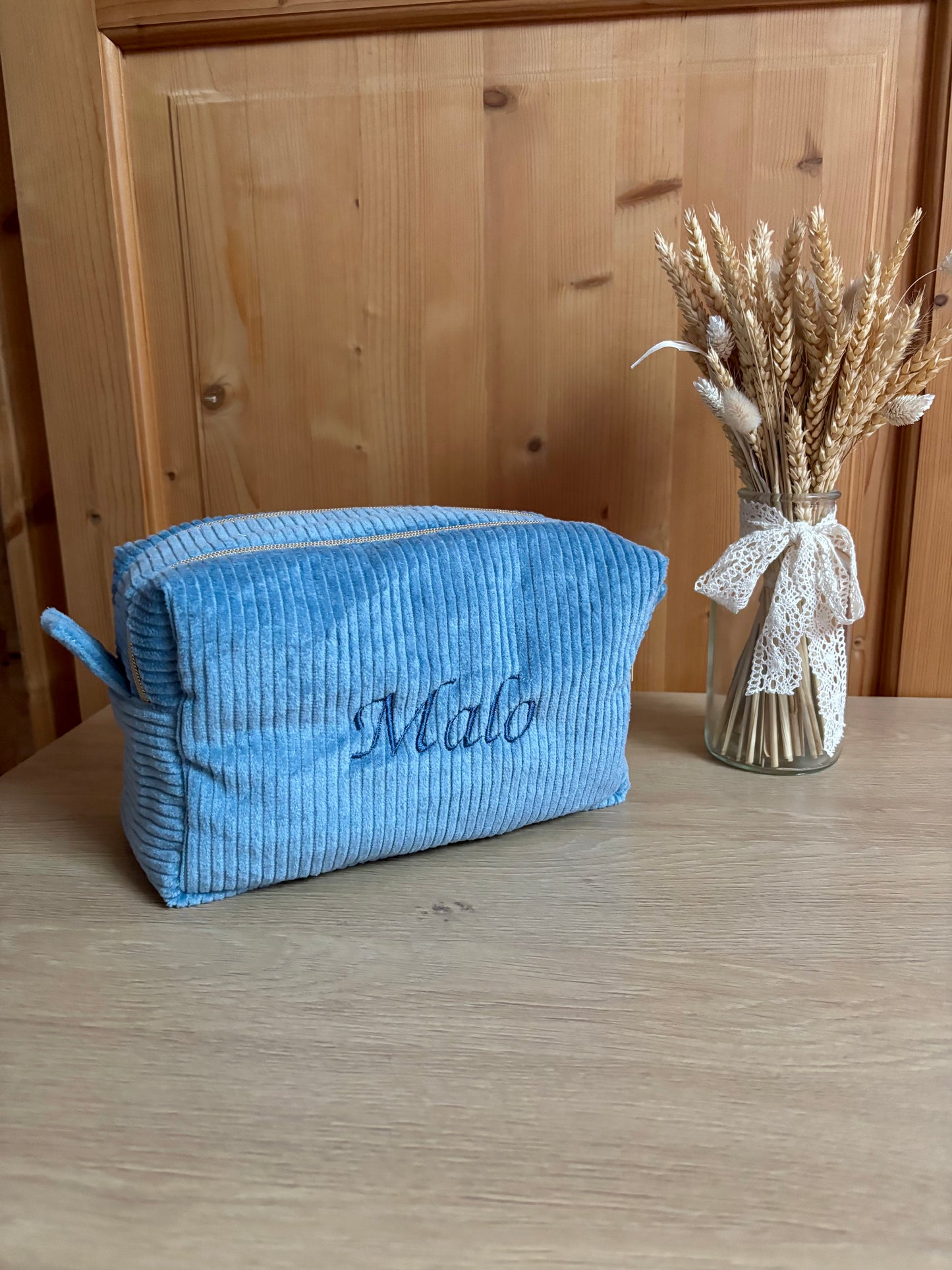 Trousse de toilette double vanity en velours personnalisable