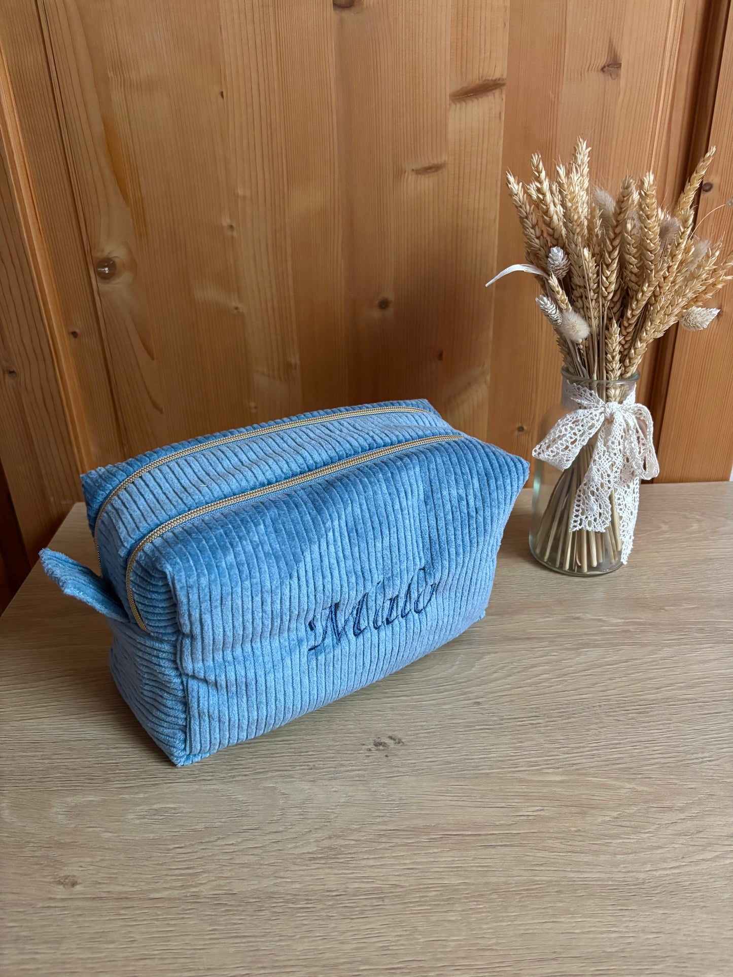 Trousse de toilette double vanity en velours personnalisable