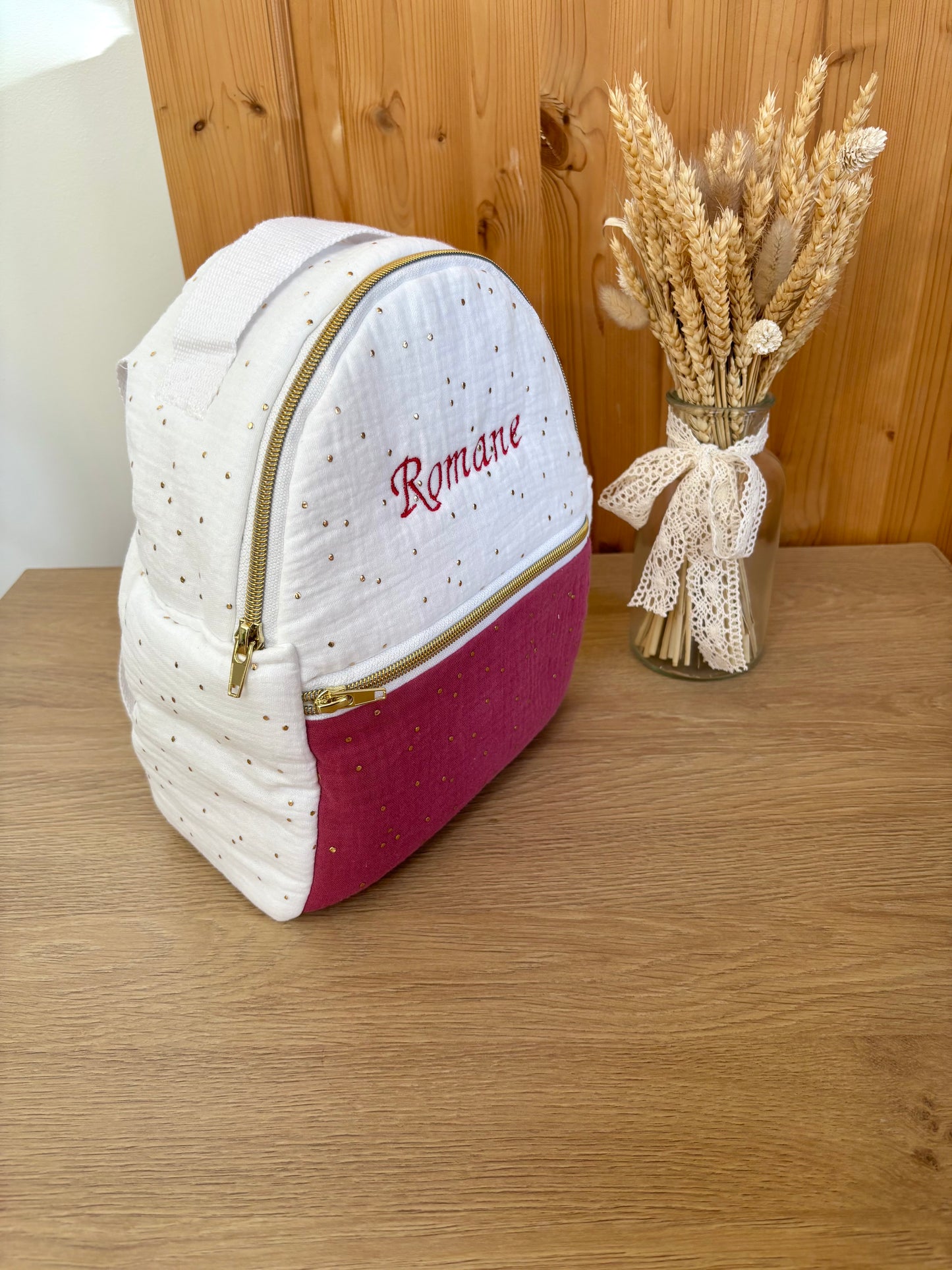 Sac à dos crèche personnalisé – Modèle mini sac Valentine en double gaze