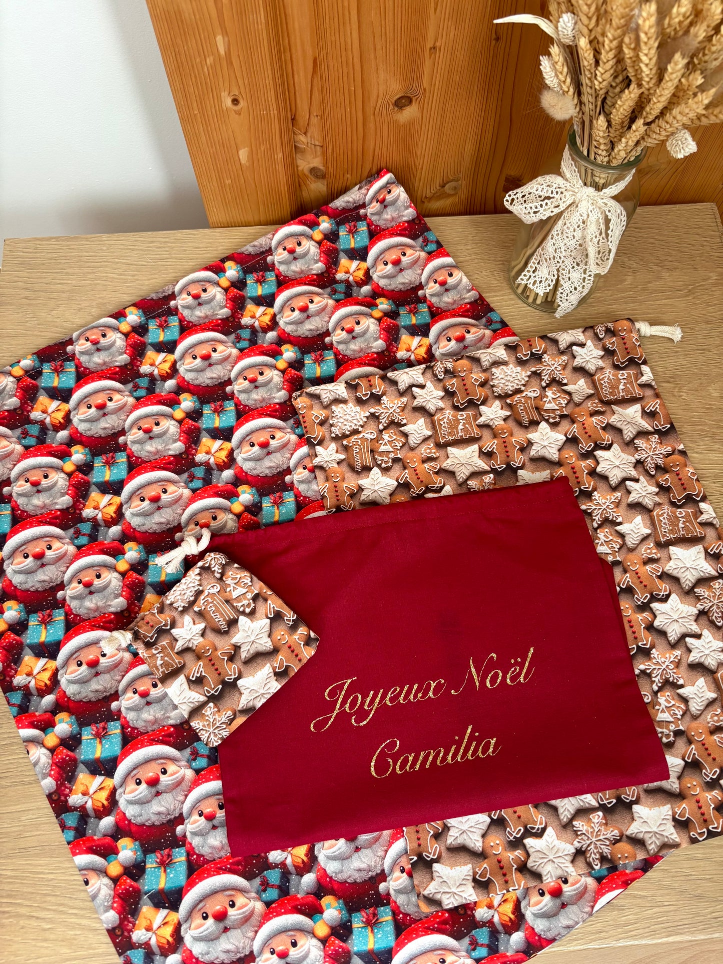 Pochon cadeau tissu de Noël personnalisable