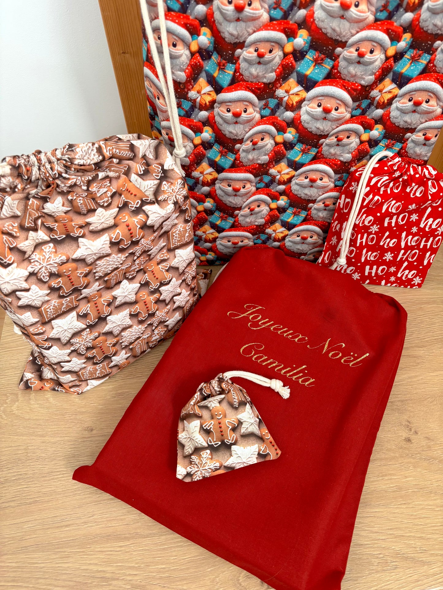 Pochon cadeau tissu de Noël personnalisable