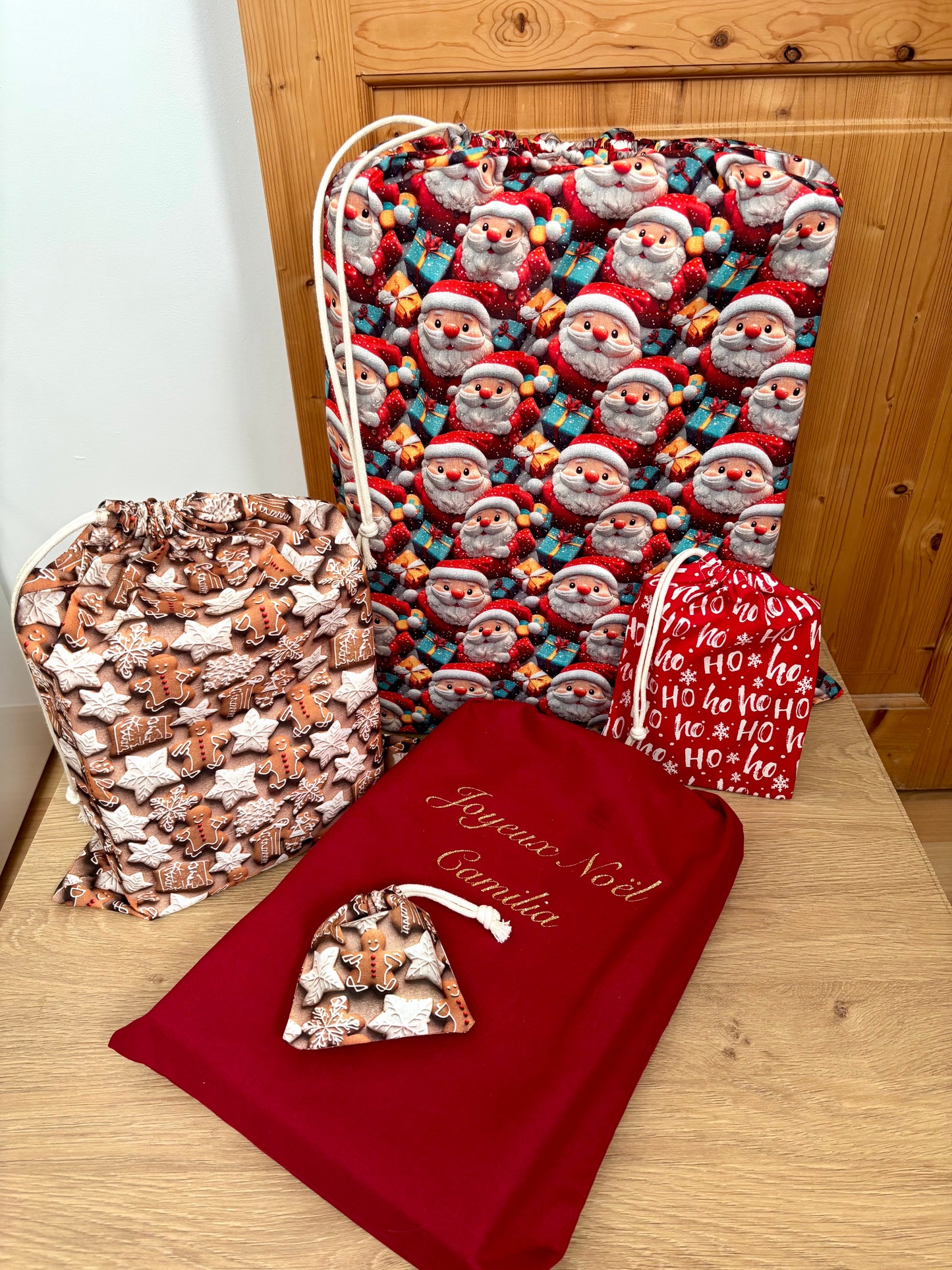 Pochon cadeau tissu de Noël personnalisable